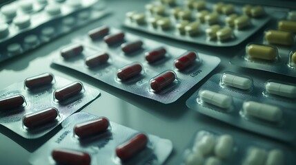 Assorted pain relievers, antibiotics, and multivitamins grouped together against a light background.