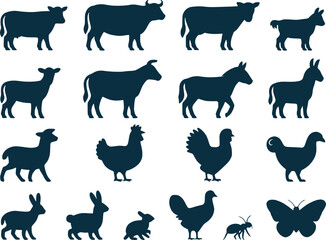 Pet Animal Silhouettes Icon Set  Cats Dogs Fish  Small Animals Vector