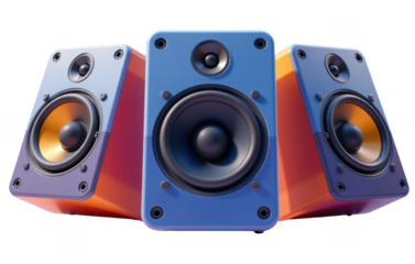 3d isolated transparent background of colorful speakers technology concept studio environment dynamic viewpoint
