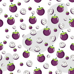 Seamless Mangosteen Fruit Pattern with Whole and Halved Fruits, Tropical Background