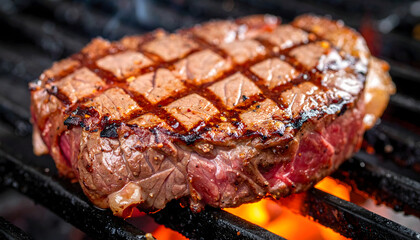 Traditional cuisine grilled meat sizzles on open flame showing local cooking style food meat grill bar-b-q skewer