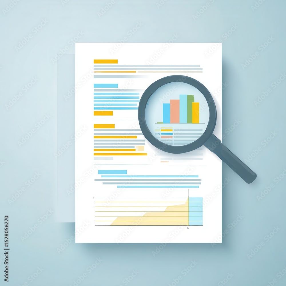 Poster document with bar graph magnified through magnifying glass.