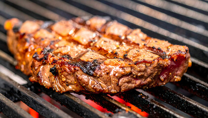 Traditional cuisine grilled meat sizzles on hot grill showing local flavor and juicy texture food meat grill bar-b-q skewer