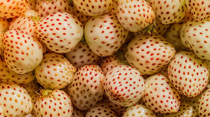Close-up Top View of Fresh White Pineberries with Sharp Texture and High Saturation