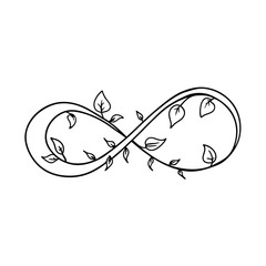 Elegant infinity symbol decorated with delicate leaves in a minimalist black and white design