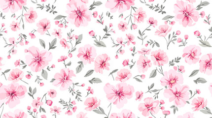 Seamless floral pattern, watercolor background pattern colorful flowers on white background