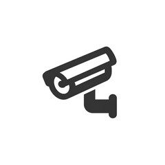 Minimalist vector logo icon of a CCTV surveillance camera, flat design, clean lines, monochrome black and white