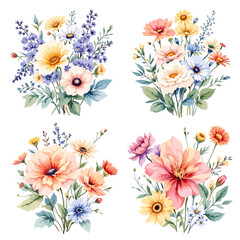Watercolor botanical illustration showcasing diverse flowers and foliage art  © Watercol
