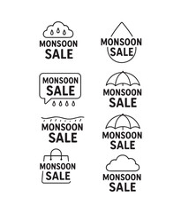 Flat design monsoon sale banner with umbrella and cloud background