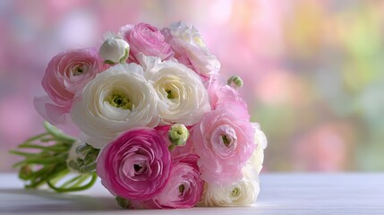 Pink and white ranunculus bouquet, a delicate floral centerpiece symbolizing grace and elegance.