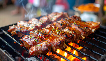 Traditional cuisine grilled meat local dish with smoky flavor and vibrant spices on open fire food meat grill bar-b-q skewer