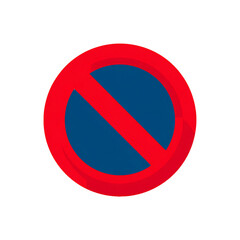 No parking sign icon vector, red circle with blue background and red diagonal cross.