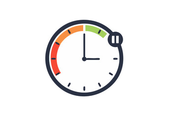 Pause Fast icon. A stylized clock face with red, orange, and green segments, indicating a quick pause. Modern, minimalist design. Suitable for website graphics and digital displays.