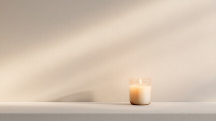 minimalistic photograph of candle glowing softly warm golden hues radiating from it
