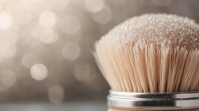 This close-up image captures a detailed shaving brush adorned with glimmering bubbles, highlighting the artistry and tradition behind grooming and self-care rituals. - Powered by Adobe