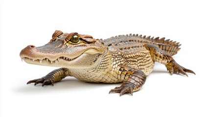 Naklejka premium Juvenile Crocodile Closeup on White Background