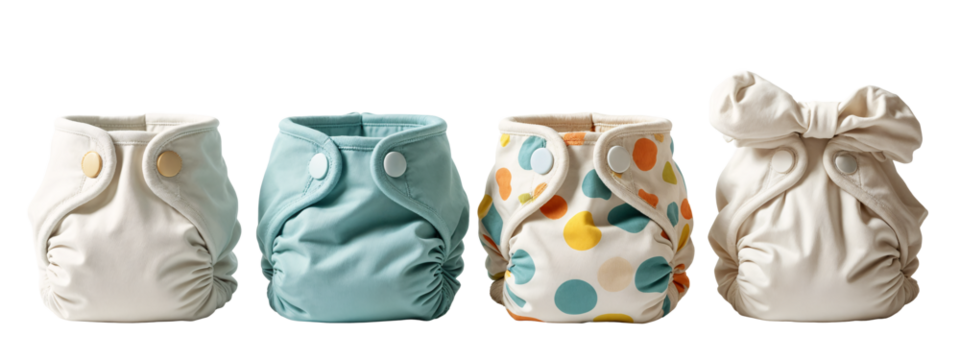 A row of cloth nappies lined up in a row