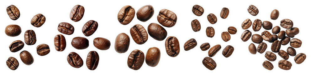 Obraz premium PNG Scattered roasted coffee beans, element set on transparent background