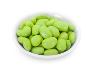 fresh Green soy beans on white background.