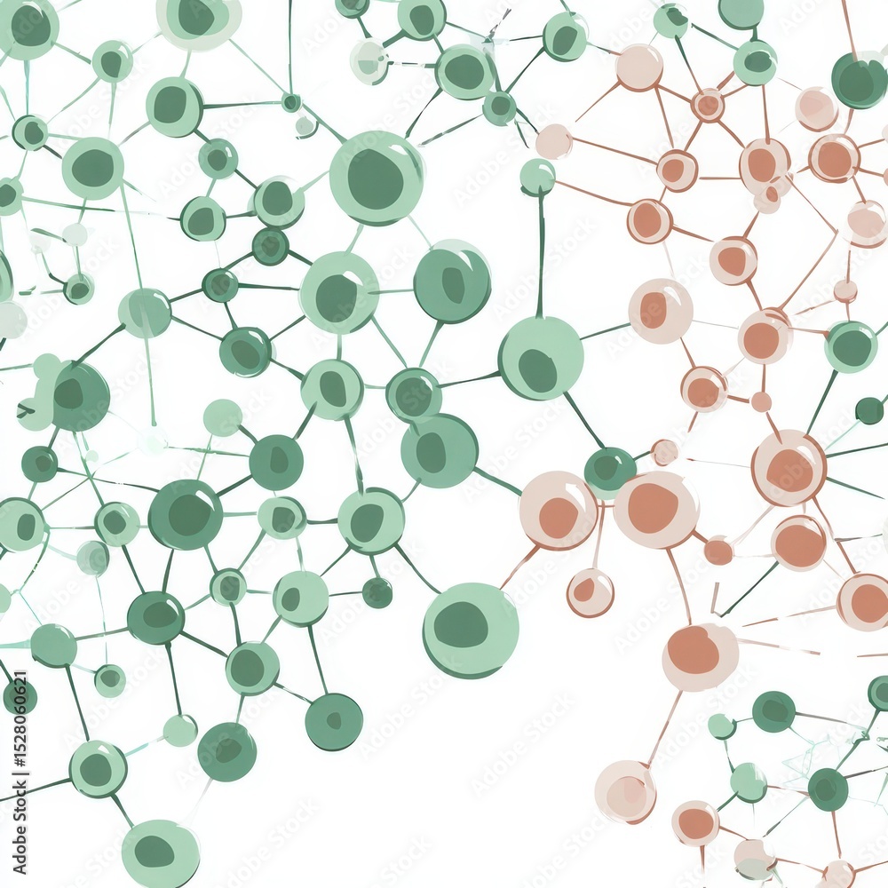 Poster abstract graphic design of interconnected circles in muted colors.