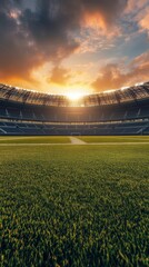 Fototapeta premium Soccer stadium at sunset with copy space vertically 9:16