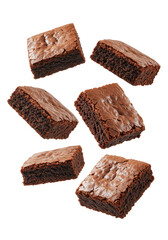 Chocolate brownies pie flying on transparent background