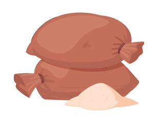 Sugarcane product textile bags. Sugarcane production sackcloth bags stack, agriculture sweet sugar package flat vector illustration. Sugar bags on white