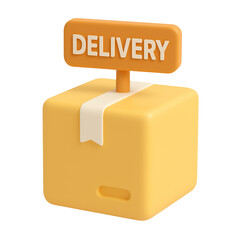 3D Delivery Box Icon with ‘Delivery’ Text – Isometric Soft Style Cardboard Parcel Illustration – High-Quality Fluffy Package Symbol on White Background for Web, App, and Design Use
