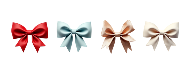 A row of four different colored bows