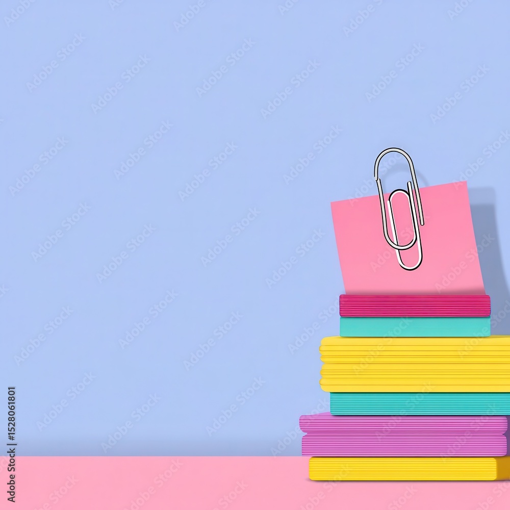 Poster stack of colorful sticky notes with a paperclip.