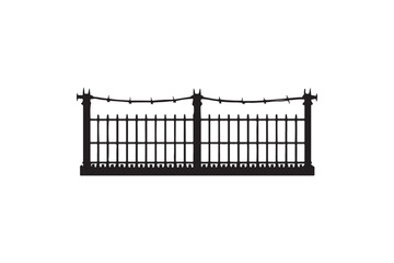 A vintage wrought iron fence with an isolated metal gate, perfect for architectural design or 3D illustration