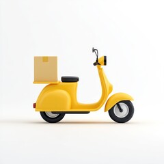 Bright Yellow Scooter with Delivery Box on Minimalist Background