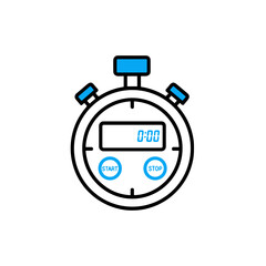 Stopwatch icon in blue and black color on white background, concept of time measurement