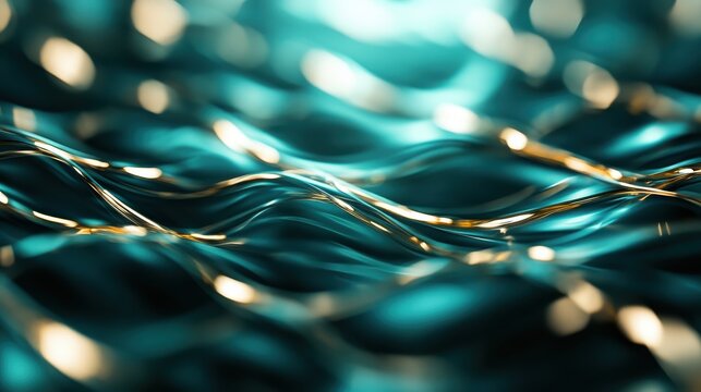 An abstract image showcasing smooth, shimmering waves in turquoise, representing fluidity and calmness, ideal for artistic and modern design projects or relaxation themes.