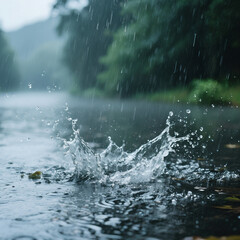 Fototapeta premium Serene Rainfall with Gentle Water Splashes