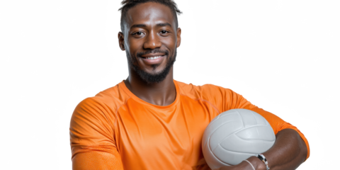 Volleyball Player Portrait: A confident athlete, embodies strength and determination. Holding a volleyball, he showcases fitness and a healthy lifestyle. A picture of sport