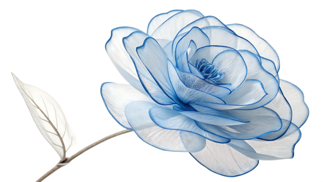 blue and white fabric flower on white background PNG