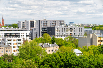 View of modern residential buildings, Lodz, Poland. City panorama.