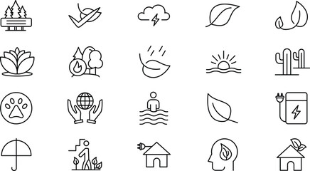 Eco-Friendly Line Icons Nature, Sustainability, and Renewable Energy Symbols for Websites and Applications