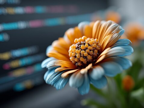 A vibrant fractal flower emerges from a programmer's screen with colorful petals
