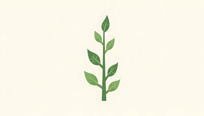 Growing Plant Illustration with Green Leaves on Light Background