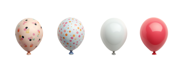A set of three balloons with different designs on them.