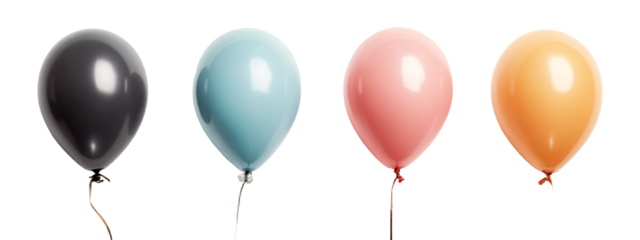 A group of four balloons that are in different colors.