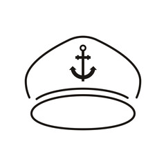 Black and white drawingon the sea captain's cap,cap,sailor's hat,white background,line art illustration icon logo camping holiday icon,by the sea,beach,travel,work on the ship,trip,sport,hike.