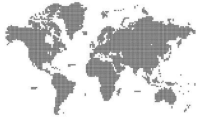 Futuristic vector dotted world map ideal for international business infographics and presentations. Clean, detailed, and elegant. Realistic dotted world map feathering abstract country boundary