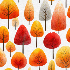 Obraz premium Autumn trees pattern showcasing vibrant warm hues in a seamless arrangement