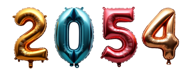 A set of four foil balloons in the shape of the numbers 2020, 2020, and 2020.