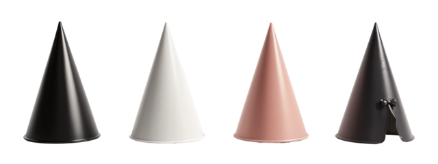 A set of four different colored cones