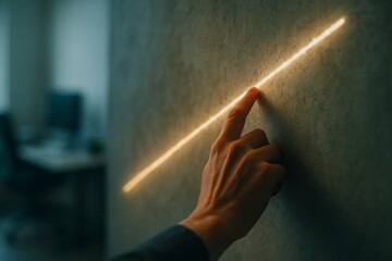 man touching virtual screen