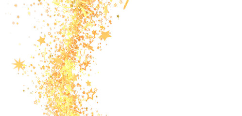 Sparkling golden stars and confetti on white. Perfect for celebration backgrounds.